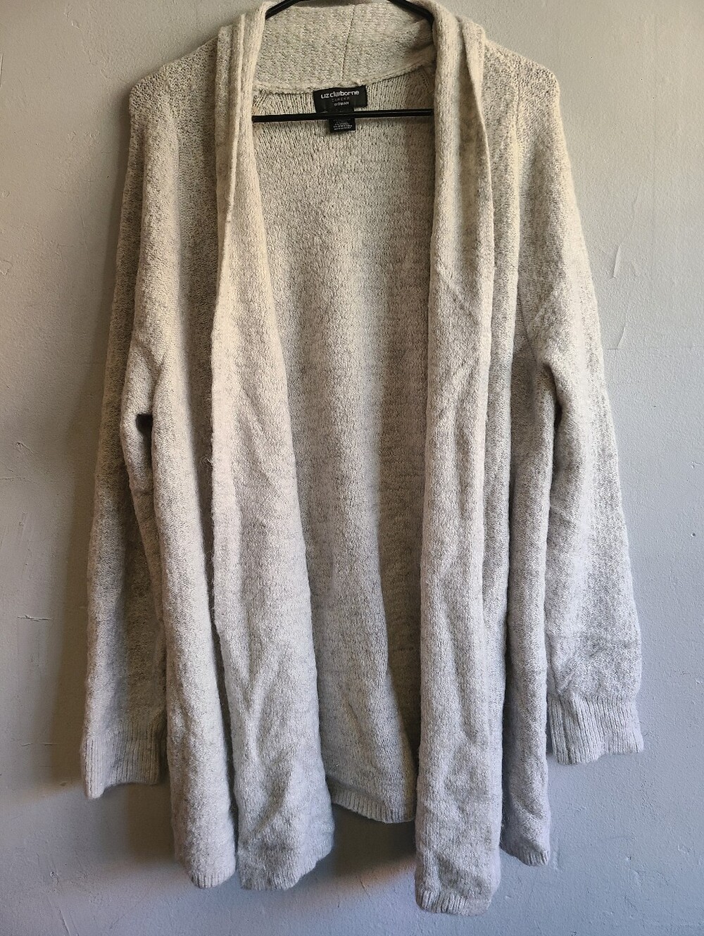 Women's 1X XL gray w/silver metallic accent open front plush cardigan sweater